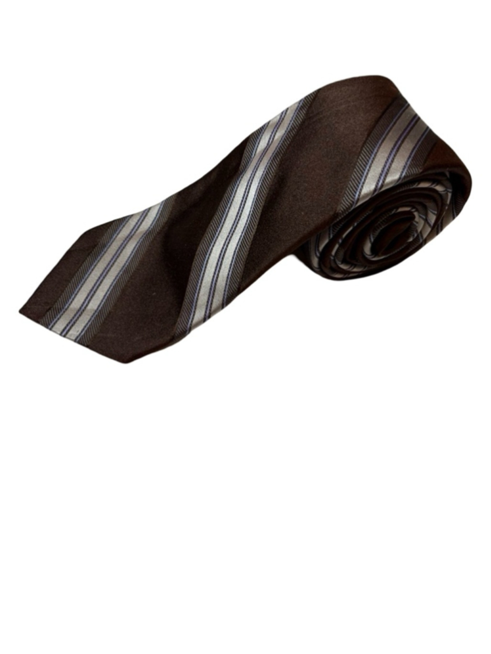 Valentino Brown Silver Stripe Silk Tie Made Italy Luxury Designer Necktie